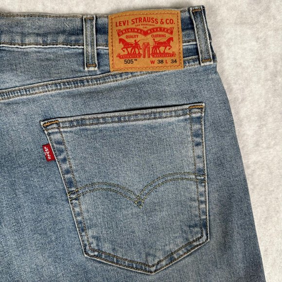 Levi's 505 Men's Jeans Stretch Straight Leg Regular Fit Blue Denim Size W38 L34 - Picture 11 of 14